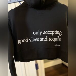 Only accepting good vibes and tequila los Sunday’s crop top hoodie